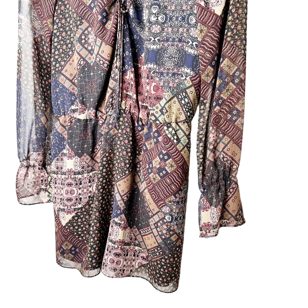 BCBGeneration Sheer Patchwork Peasant BoHo Dress Size Medium - Picture 2 of 10